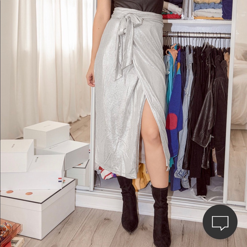 Disco Dreams Silver Sparkly Midi Wrap Skirt